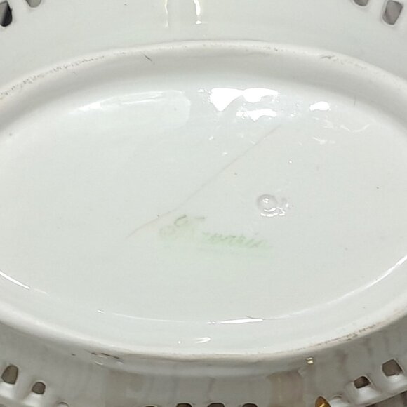 Porcelain Dish Germany Courting Couple Reticulated Lattice Trinket 5" Set Of 3 - Picture 15 of 16